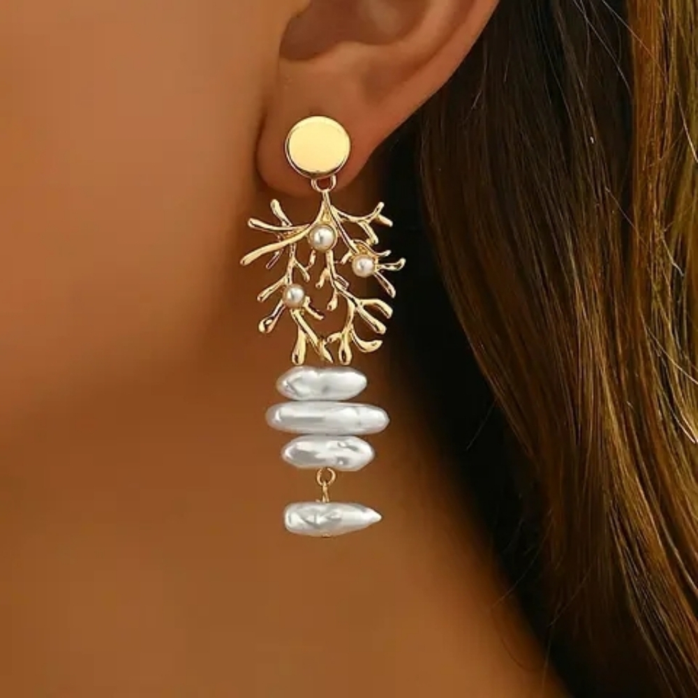 Gold and Pearl Statement Earrings - Picture 1 of 6